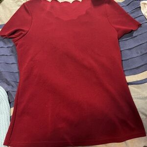 Elegant Red Scallop Neck Women's Top